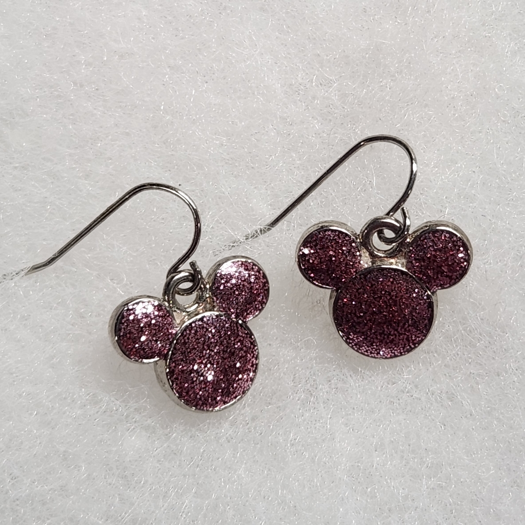 The Cutest Little Disney Stamped Minnie Mouse Pink Sparkly Drop Earrings 10$